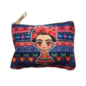 Frida Kahlo Coin Purse Makeup Bag Multi Color Zippered Blue PInk Mexico …